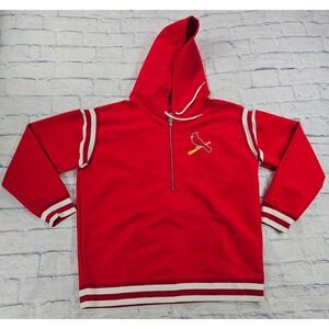 St. Louis Cardinals PINK Hoodie Women L Red 1/4 Zip Varsity Stripe MLB Logo
